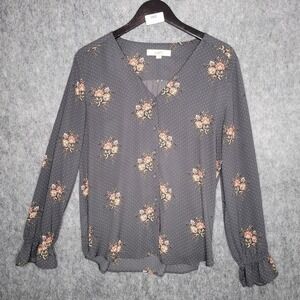 Loft‎ Womens Top Button Down Size Large Polka Dot Floral Office Career Relaxed